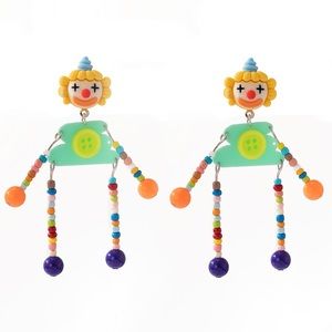Clown beaded earrings ADORABLE! Stud posts moveable dangle circus